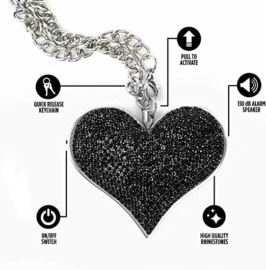 Women's Smart Black Heartbeat Keychain with 130dB Siren Alarm Guard Dog Security - Image 2 of 4