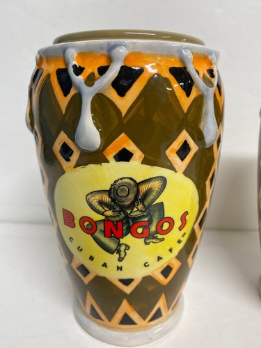 (2)Tiki Bar Ceramic Bongo Drum Cuban Cafe Island Drink Mug Tumbler Bongos Disney - Picture 3 of 8
