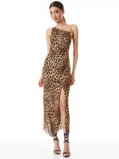 NEW ALICE + OLIVIA HARMONY CHAIN STRAP DRAPE SLIP DRESS Size 4 $495 LEOPARD