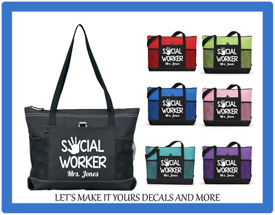 SOCIAL WORKER PERSONALIZED MONOGRAM NAME PURSE TOTE SPORTS GYM WORK SCHOOL BAG
