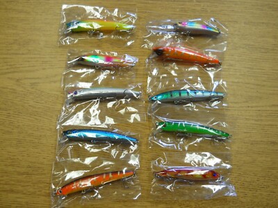 Lot 10 Top Water Crank Bait Surface Lures 4'' Long New Unused Floating Popper