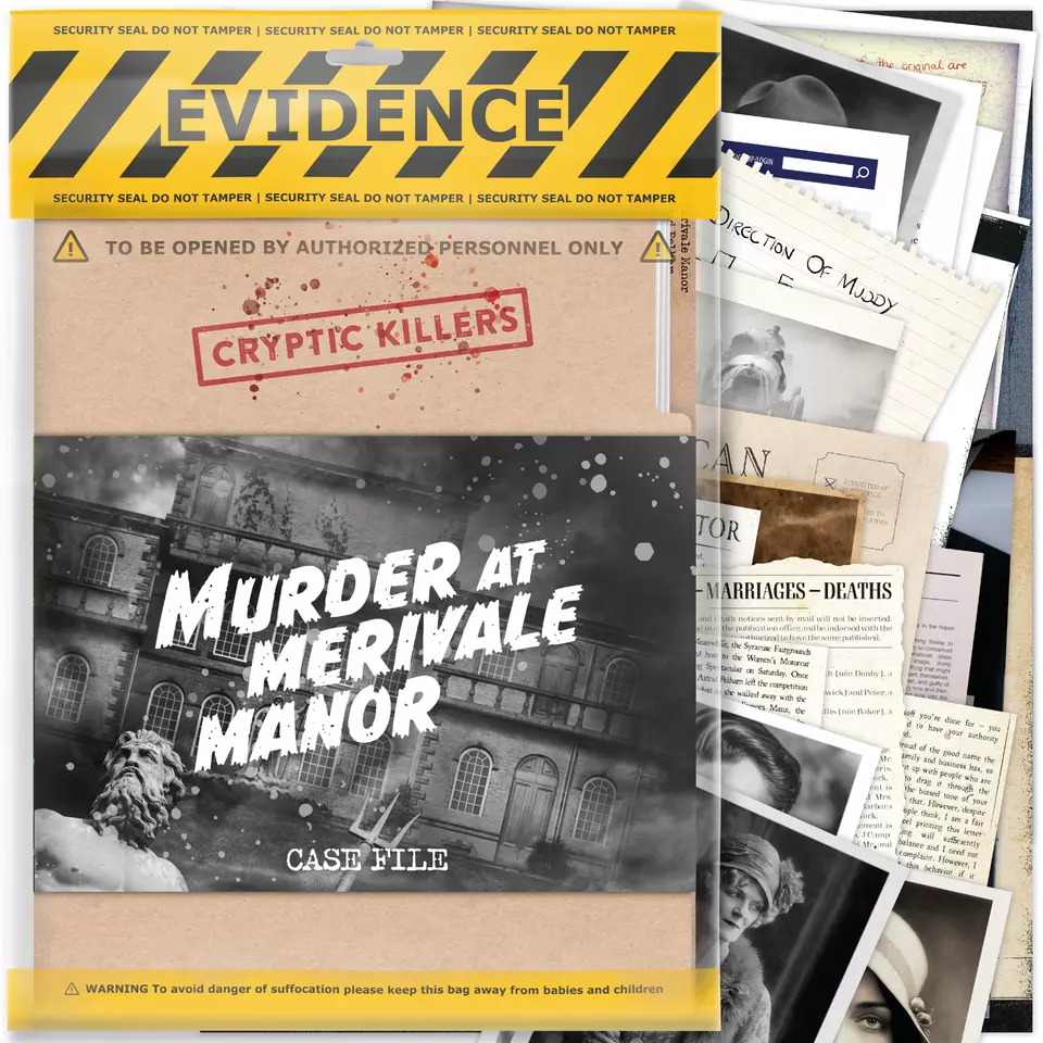 Cryptic Killers Unsolved mystery game - Murder at Merivale Manor