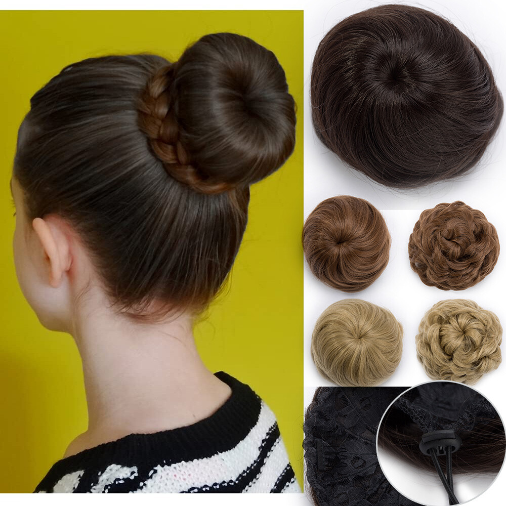 Drawstring Chignon Clip in Bun Hair Extension Curly Hairpiece for Woman  Thick