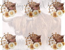 Sublimation Print Highland Cow Car Coaster Ready to Press Heat Transfer