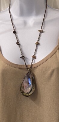 Mariam Haskell Signed Vintage Large Abalone Pendant with Abalone Shell Chips