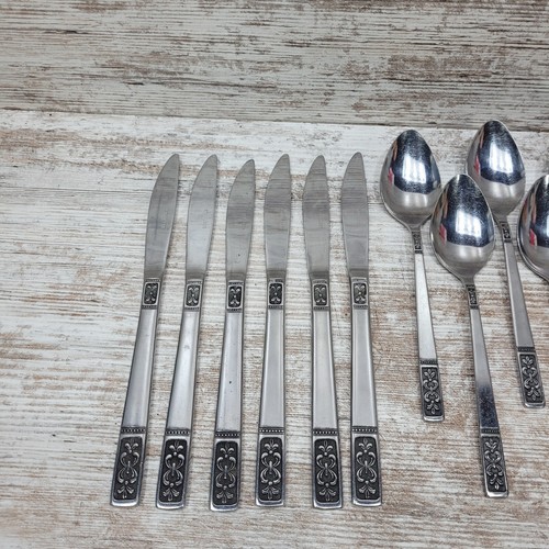 Oxford Hall Stainless Korea Fleur de Lis Flatware 21 Pc Lot VTG - 第 2/6 張圖片
