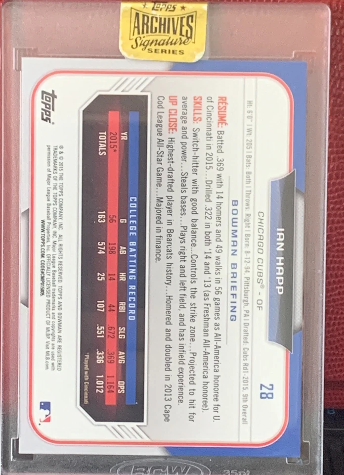 2015 IAN HAPP AUTO RC '17 TOPPS BUYBACK /99 BOWMAN 1st Card SEALED Chicago Cubs - Image 2 of 2