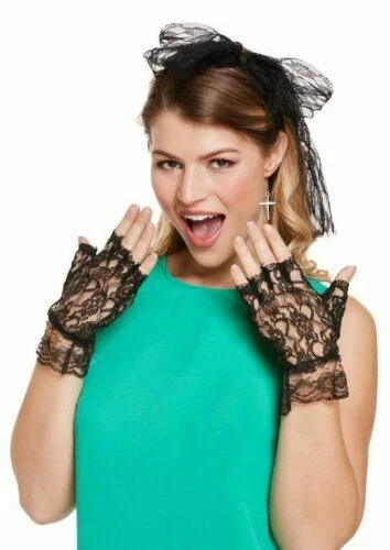 Años 80 Estrella del Pop Vestido Set Madonna Guantes de Encaje Bufanda Cruzada Pendientes Elegante Fiesta Foto 2 de 2