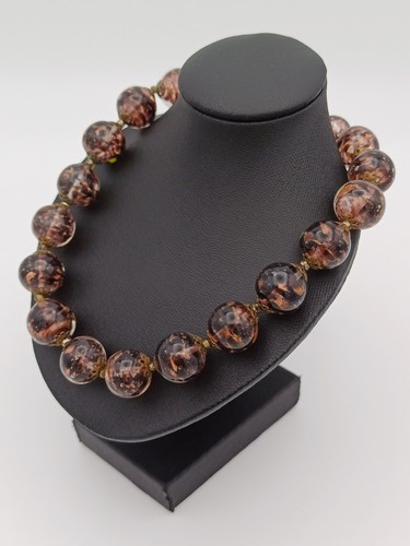 Vintage Copper/Brown Sommerso Murano Foil Art Glass Beaded Necklace - Picture 3 of 17