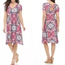 New Directions Floral Short Sleeve A Line Dress Size Medium