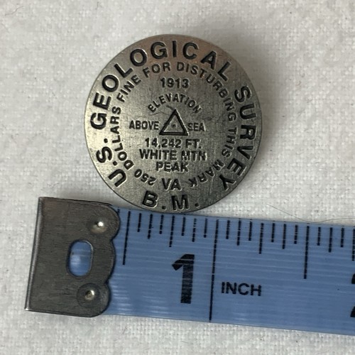 VTG US Geological 1913 Survey Benchmark White Mountain Peak VA Pin Pinback - Picture 3 of 4