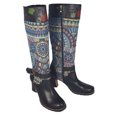 L'Artiste Spring Step Women's Boots Multi-Color Black Knee High Zip NEW 10 41