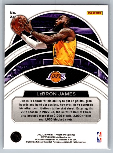 2022-23 Panini Prizm Dominance LeBron James #24 Los Angeles Lakers - Picture 2 of 2