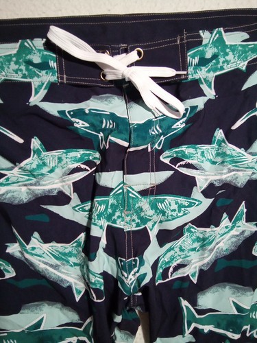 Unitop Swim Trunks Men's 42 Black Tourquoise Sharks NWT - Picture 2 of 8