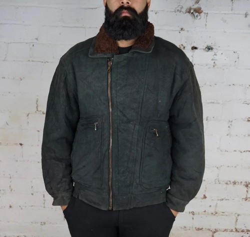 Size Sheepskin Shearling Mens Leather Aviator B3 Jacket Flying Vintage L Black nYzUBHwxYq