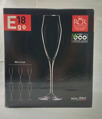 RCR Cristalleria Italiana Ego 18 Flute Glass For Sweet Sparkling Wine Set of 6