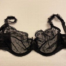 Chantelle Bra 36DDD Black Lace Mesh Netting Underwire Seductive Lingerie