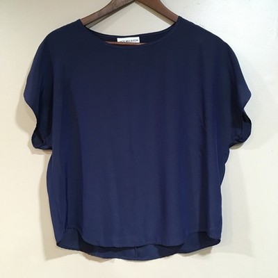 Jack Mulqueen Silksational Blouse Women S Navy Blue Dolman Top Old Money Classic