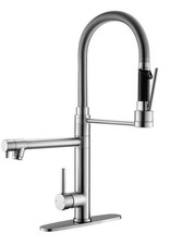 GIMILI Commercial Dual-Spout Kitchen Sink Faucet with Pull Down Sprayer Brush...