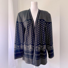 Vintage  80s Graff Californiawear Black  Gold Open Front Cardigan Sweater