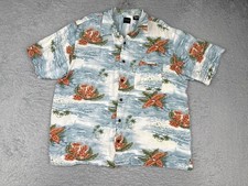Arrow Men Large Blue White Red Floral Palm Button Up Hawaiian Pocket 100 Rayon