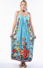 Aratta Floral Garden Dress Small NWT Boho Maxi Turquoise Sleeveless