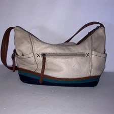 The Sak Cream, Brown & Blue Leather Hobo Bag 8x14" bag with 25" strap