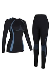  Thermal Underwear Set Womens Long Johns Warm Base Layer Top Medium Black Blue