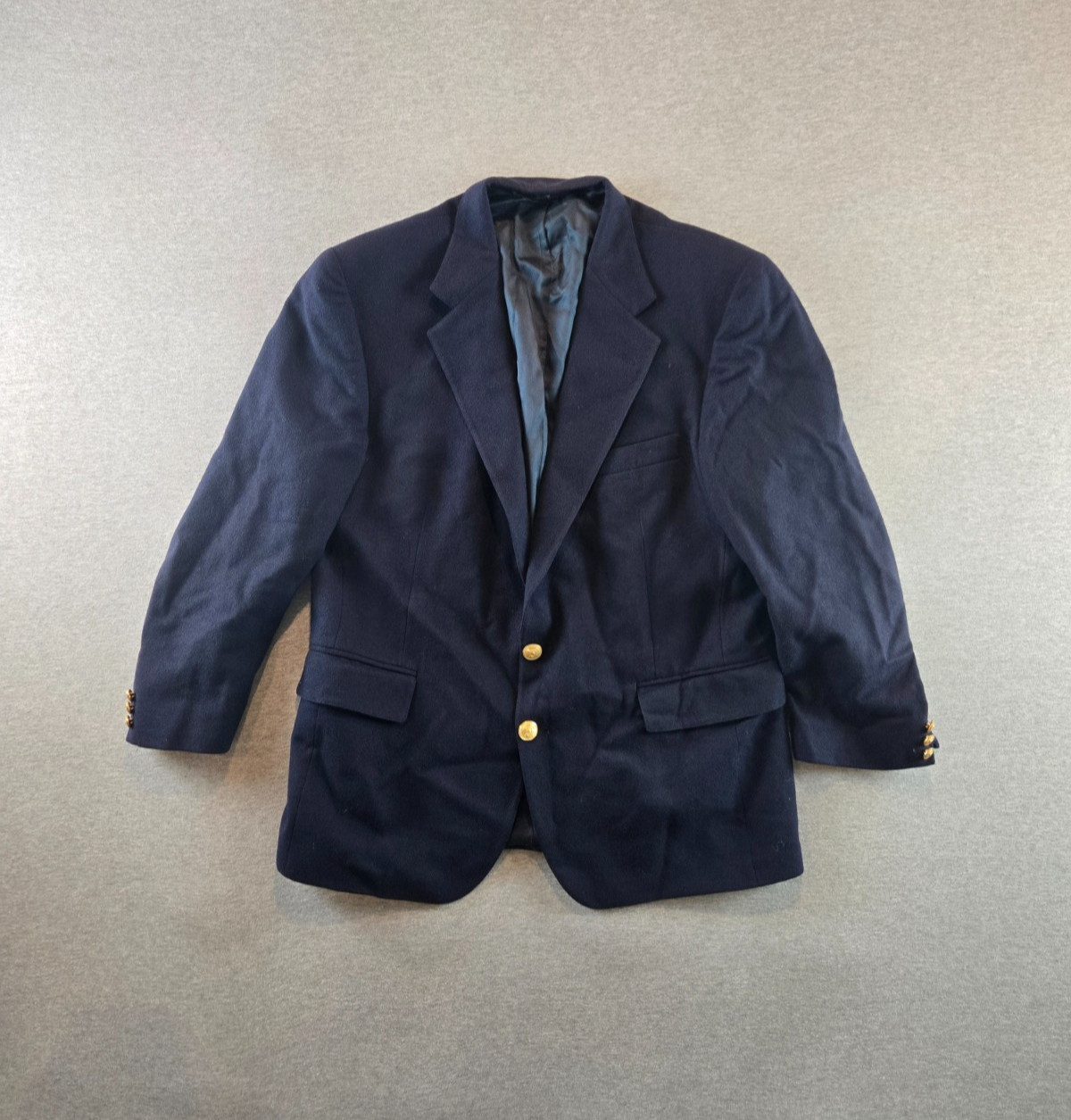 VINTAGE Polo University Club Blazer Mens 46R Navy Wool Gold Buttons Made USA 90s