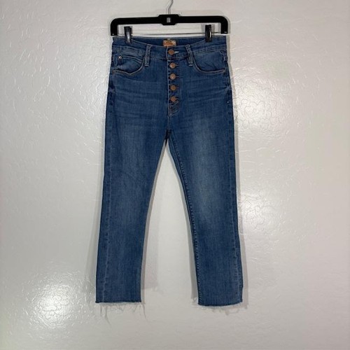 Mother The Insider Ankle Fray Jeans Womens 27 Blue High Rise Crop Stretch USA