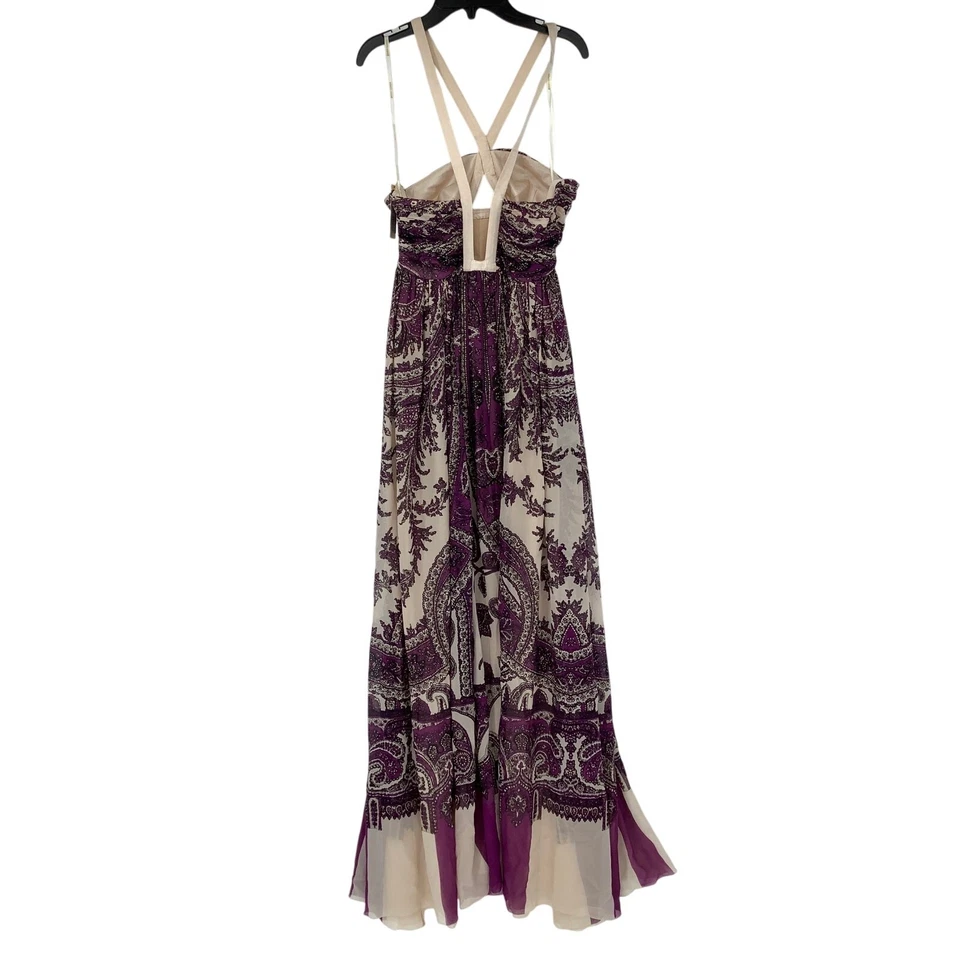 Maxi Vestido Para Mujer Roberto Cavalli 42/8 Púrpura Paisley Seda Cuello Halter K21-5 Foto 3 de 4