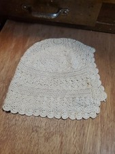 VTG Antique Hand Crochet Christening Baby Bonnet Ivory D
