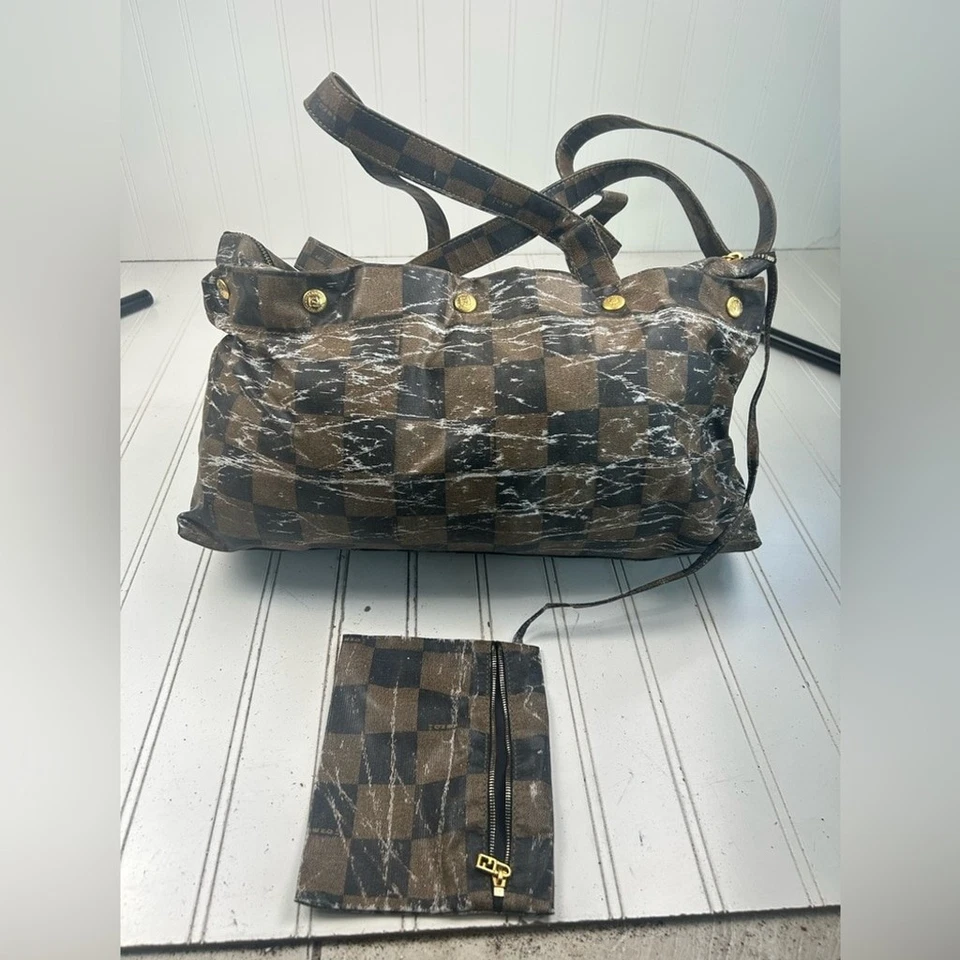 Fendi Vintage Checkered Zucca Nylon Tote Bag with Pouch - Image 4 of 4