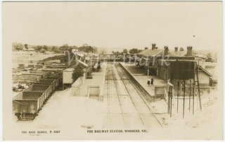 Railway Station Woodend. C. 1920s. Original real photo postcard.