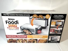 NEW Ninja Foodi 2-in-1 Flip Toaster 2 Slice Compact Broil & Bake Oven ST100