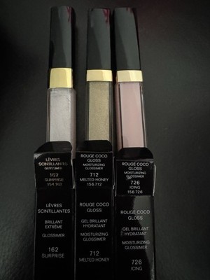 Lot of 3 CHANEL GLOSS 2xRouge Coco Gloss Moisturizing 712.726 and Simmer 162 New
