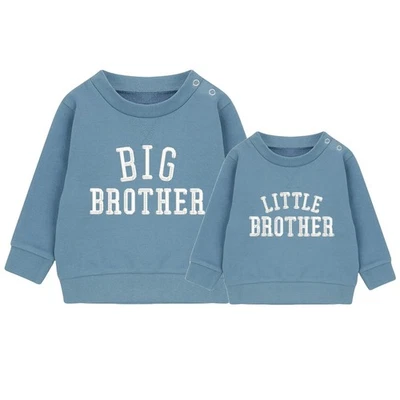 STITCHU Embroidered Big & Little Brother Boys Sweatshirts Blue Baby and Toddler Matching
