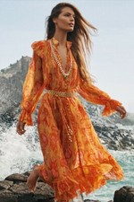 Zimmermann Brightside Midi Dress SS20 Silk Frilled Sz 0 Orange