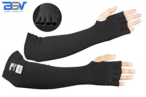 Arm Safety Sleeves Cut Scratch Heat Resistant  Made with Kevlar - Black (1 Pair)