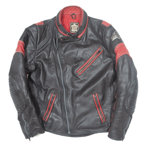 Vintage Mens Biker Jacket Black Leather 90s M - Afbeelding 1 van 6