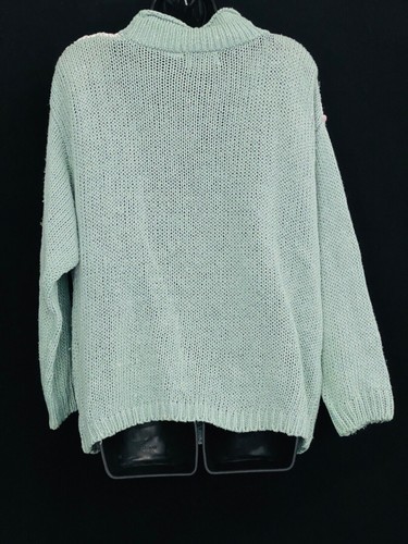 Vintage 1980s heart sweater, pink green white novelty print oversized fringe - Picture 6 of 6