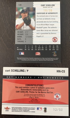 Curt SCHILLINGš„Jersey Patch Lot (6) UD Fleer Leaf /38 /50 /75 /99 /199 Red Sox - Picture 3 of 10