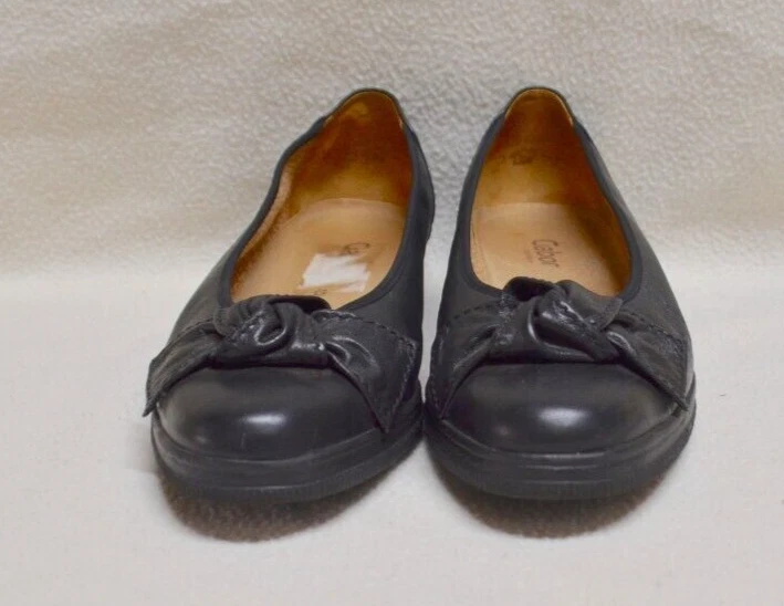 Gabor Comfort Ladies Black Leather Low Wedge Slip-On Shoes Bow Detail Size 6.5 G - image 2 of 4