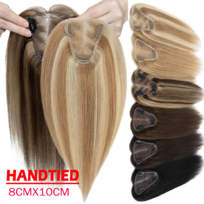 Handmade Clip In Women Topper 100% Remy Human Hair Toupee Wiglet Hairpiece Wigs