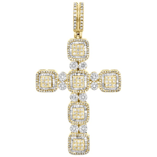 "10K Gelbgold Rund & Baguette Diamant Klaster KreuzanhäNger 2.50 \" Charm 2 Karat"-image