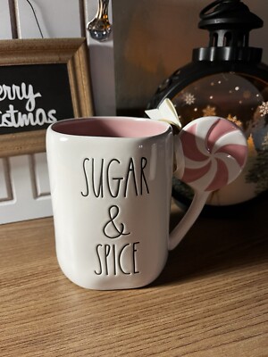 Rae Dunn SUGAR & SPICE Pink Candy 3D Handle Christmas Holiday Mug