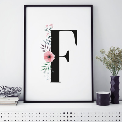 JUNIWORDS Poster mit Rahmen ''Buchstabe Florales F'' Geburtstag Namen DIN A4 A3 A2