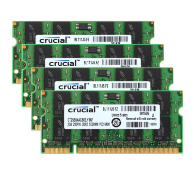 Lot Mémoire DDR2 Crucial 8Go + 4Go + 2Go PC2-6400 800MHz Pour Portable - Neuf Ouvert