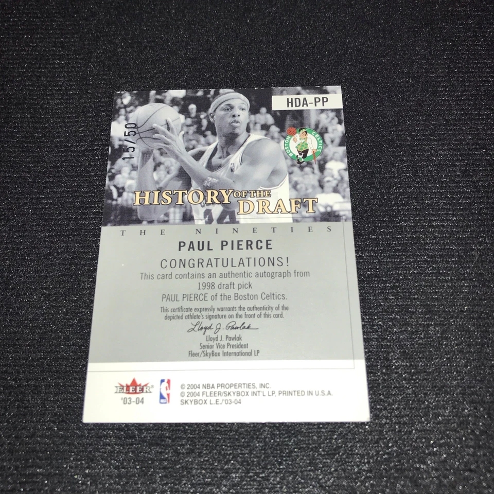 Paul Pierce 2004 Skybox LE History Of The Draft automático plateado HDA-PP 15/50 Foto 2 de 2