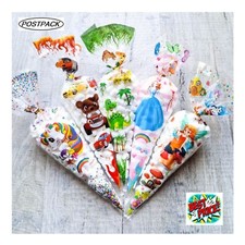 Party Sweet Cone Bags Medium Cellophane Prined Sweetie Candy Gift + Twist Ties
